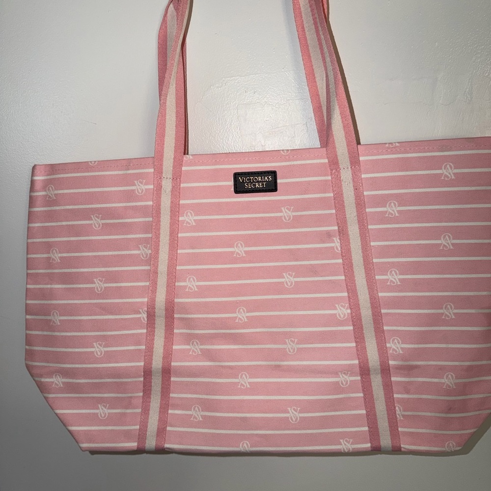 Victoria's Secret Pink and White Striped Canvas Tote